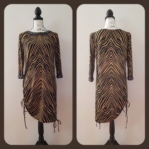 Randolph Duke Animal Print Long-sleeve Bejeweled Dress, Size S